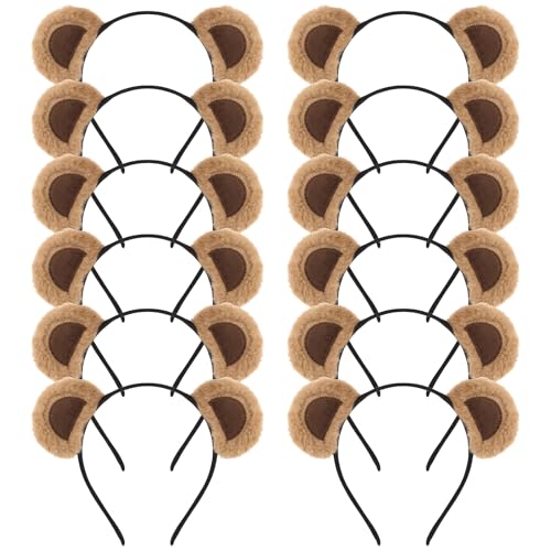 YARIEW 12pc Bear Headbands - Plush Bear Ears Hairbands with Style D