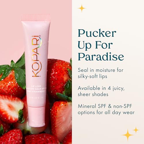 Kopari Lip Love Moisture Balm Pink Strawberry SPF 30 Mineral Zinc Lip Sunscreen, Vegan & Reef-Safe
