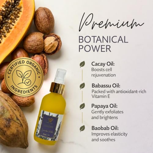 Lavender Vanilla Body & Massage Oil - Hydrating Natural Botanical Oil, 4oz - Nourishing Vegan Moisturizer