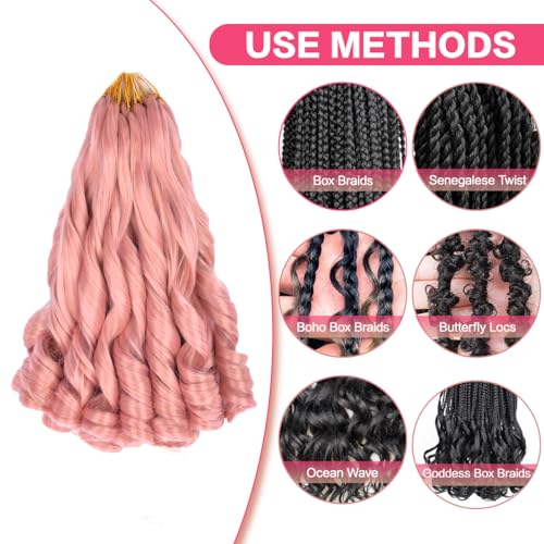 14 Inch Pink Mix French Curl Braiding Hair Pre-Stretched 8 Pack Luoyudu