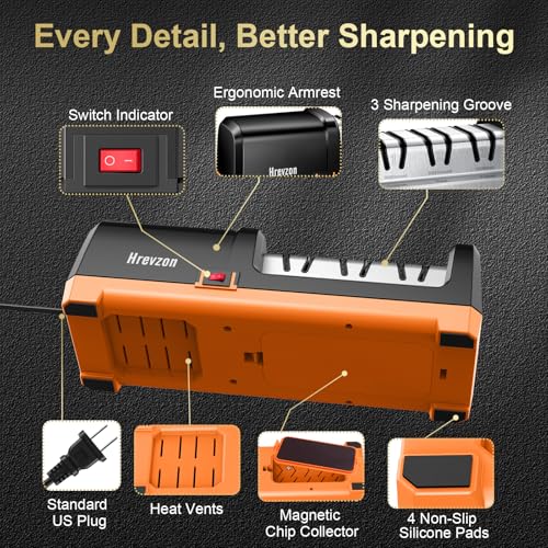 Electric Knife Sharpener 3-Stage Diamond Abrasives - Black Orange