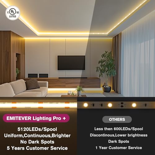 COB LED Strip Lights 3000K Warm White 24V 32.8ft / 10m - Ultra-High Density, Dimmable, Indoor Use