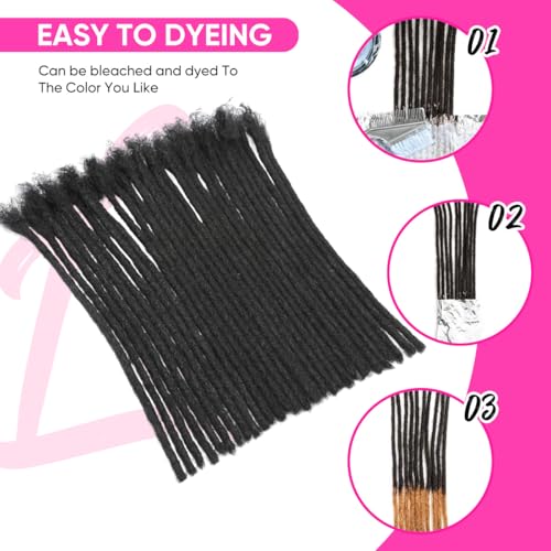 HDJGVUEH Human Hair Loc Extensions 6 Inch 30 Strands Handmade Dreadlocks (1B)