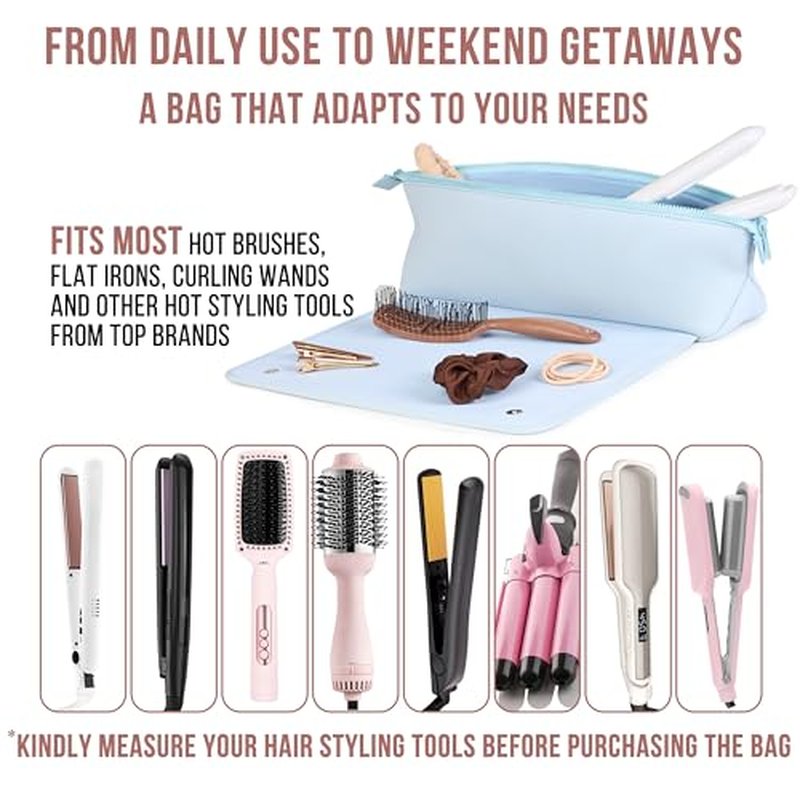 BAREFOOT CARIBOU Hair Tools Travel Bag and Heat Resistant Mat for Flat Irons, Straighteners, Curling Iron, and Haircare Accessories, 2-in-1 design, with Interior Pockets, Portable Organizer