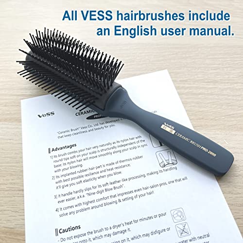 Vess Professional Ceramic Blow Brush 9 Rows Wide Hair Styling Tool - Made in Japan