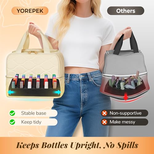 YOREPEK Beige 2-Layer Nail Polish Organizer Case for 42 Bottles (15ml)