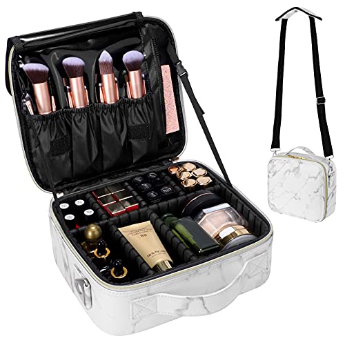 Small Marble Travel Makeup Bag with Shoulder Strap - Organizer & Cosmetic Case