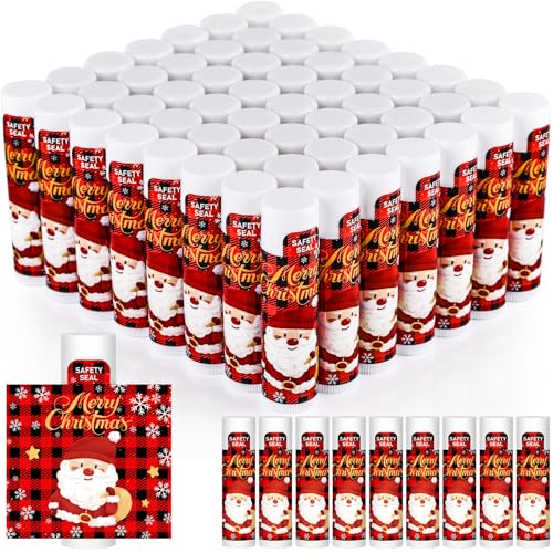 DMSKY Christmas Lip Balm Bulk 60 Pcs, Christmas Stocking Stuffers, Ideal Christmas Gifts for Women Men, Christmas Party Favors for Teachers Coworkers-Santa Claus