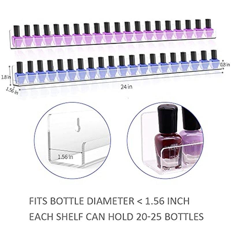 24 Inches Acrylic Nail Polish Rack for Wall, Clear Nail Polish Organizer Wall Mounted for 150 Bottles, 6 Pack