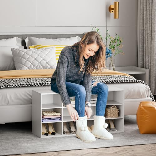 White 12-Cube 3-Tier Shoe Storage Bench Organizer for Entryway