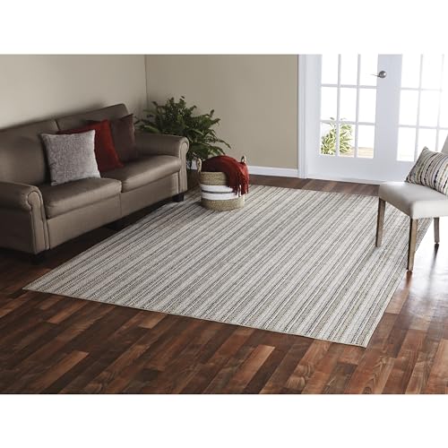 Carnival Stripe Non-Slip Recycled Area Rug 7x12 Feet - Earth Tones, Modern