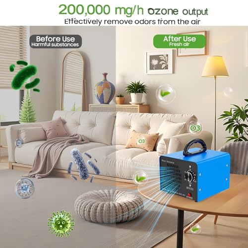 Amgwhhoo Blue 200,000mg/h High Capacity Ozone Generator for Odor Removal, Air Purifier for Home, Car & Basement