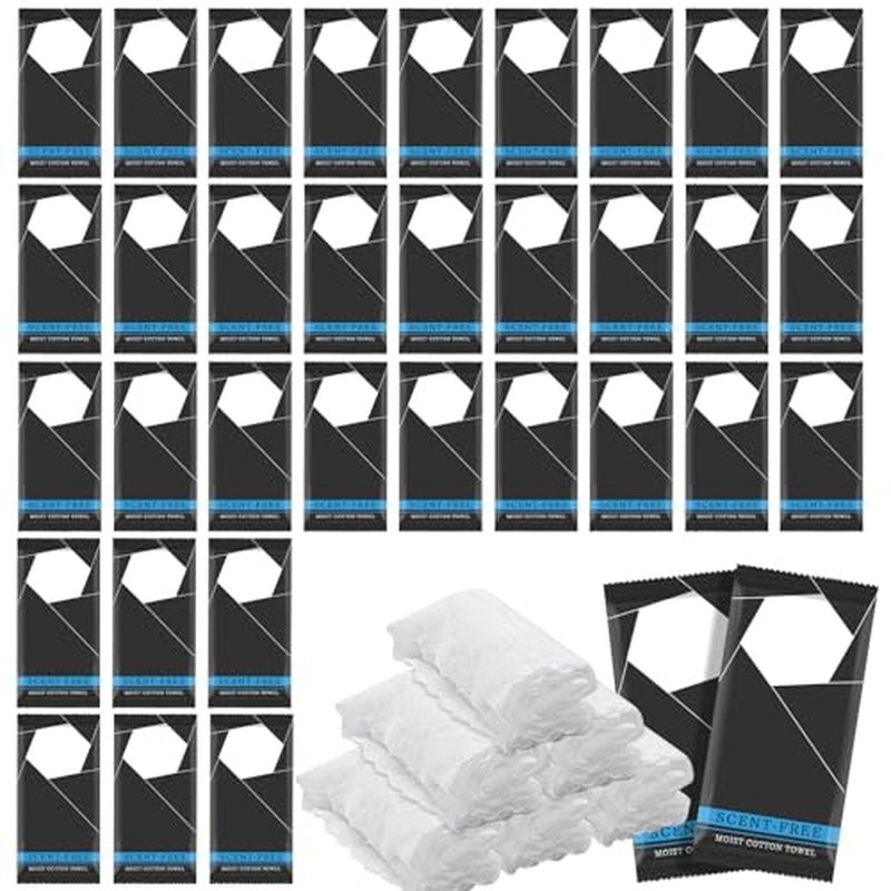 100 Pcs Moist Towel Bulk Moist Towelettes Individually Wrapped,White Towel Services,8.5''x8.5'' Unscented Wet Hand Towels,Disposable Refreshment Pre Moistened Towels for Travel Camping Sport Spa Party