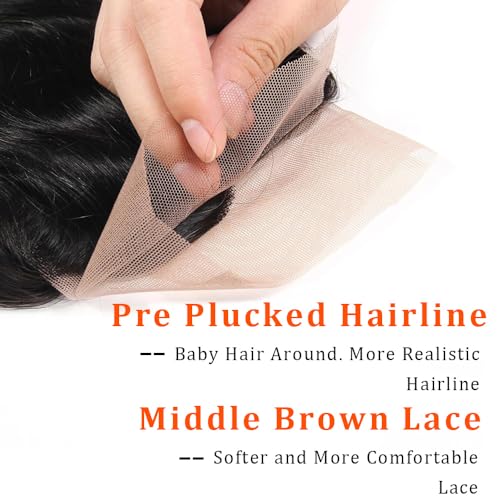 Deep Wave Lace Frontal Human Hair 14 Inch 150% Density 13x4 Pre Plucked Natural Color