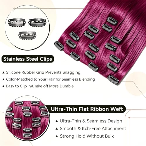 Purple Clip-In Hair Extensions 18 Inch 105g Natural Remy Human Hair - 7 Pieces