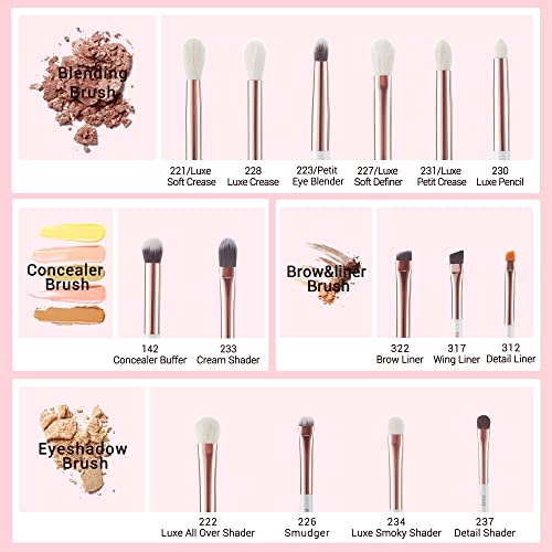 Jessup Eye Makeup Brush Set Professional 15pcs White/Rose Gold T217 with Foundation Brush Flat Top Kabuki Brush for Face Blush Liquid Powder SF002