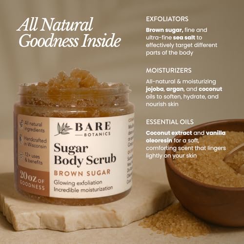 Brown Sugar Body Scrub with Coconut & Vanilla - 20 oz - Exfoliating & Moisturizing with Wooden Spoon - Vegan & Cruelty-Free - Variation: Coconut Vanilla