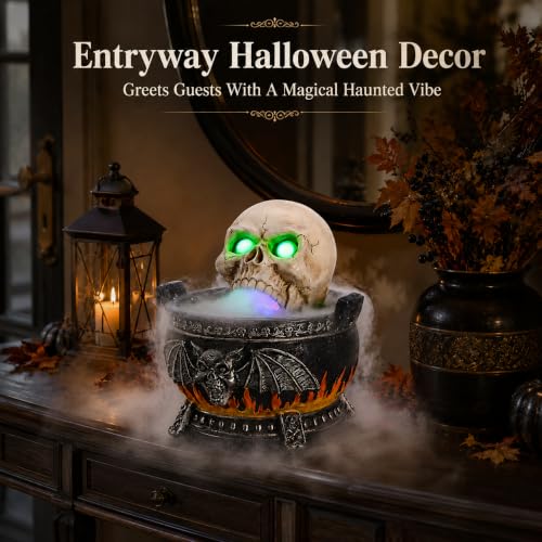 Halloween Skull Fog Machine with Glowing LED Eyes - Cauldron Mist Maker, Skull Cauldron Variation