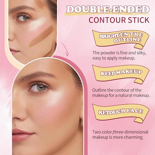 AWCCXMYM 6 Colors Cream Contour Stick Makeup Set Dual-ended Blush & Highlighter Bronzer Stick for Sculpt the Cheeks Long Lasting & Waterproof Matte Finish Face Contouring Set A