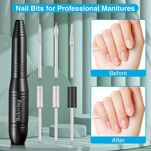 Portable Nail Drill with Power Bank Kit, Electric File for Acrylic Dip Gel and Natural Nails, Manicure Pedicure Drill Efile Tools with Drill Bits and Sanding Bands, Speed Control Power Cord, Black