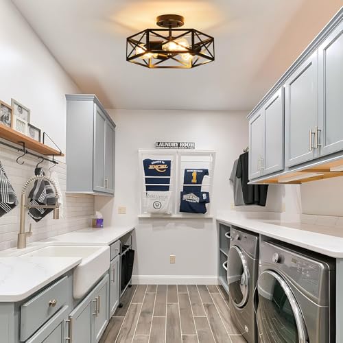 KUZIEG 14.6 Inch Modern Farmhouse Black Metal Semi Flush Mount Ceiling Light Fixture