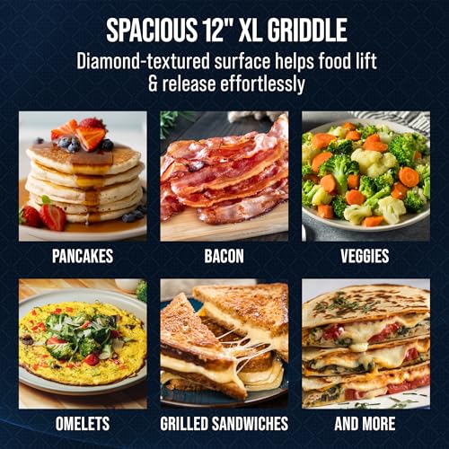 12-Inch XL Diamond-Textured Hybrid Griddle Pan - Stainless Steel Nonstick