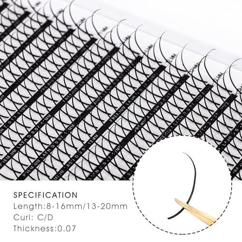 Premade Fan Spikes Lash Extensions 0.07mm D Curl 13-20mm & 500 Premade Fans Eyelash Extensions 7D 0.07 Promade Wispy Lash Extensions 8-15mm