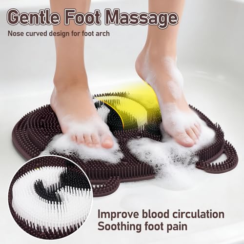 Foot Scrubber Mat in Shower 2 Pack, Silicone Foot Bath Exfloating Feet Cleaner Brush Pad Massager Acupressure Mat Improve Circulation & Reduce Feet Pain for Men Women Kids Children Br&Pk