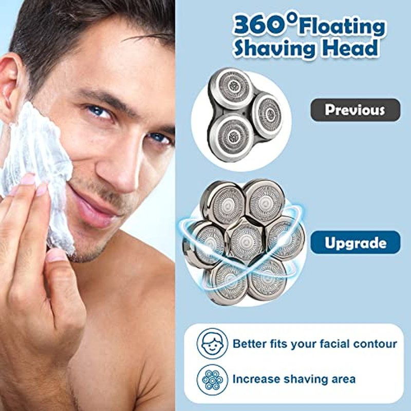 Electric Shaver Replacement Heads 7D - 7 Blades Head Shaver Replacement Heads Universal Stainless Steel Rotary Blade Refills for Bald Head Razor for Men (Silver Gray)