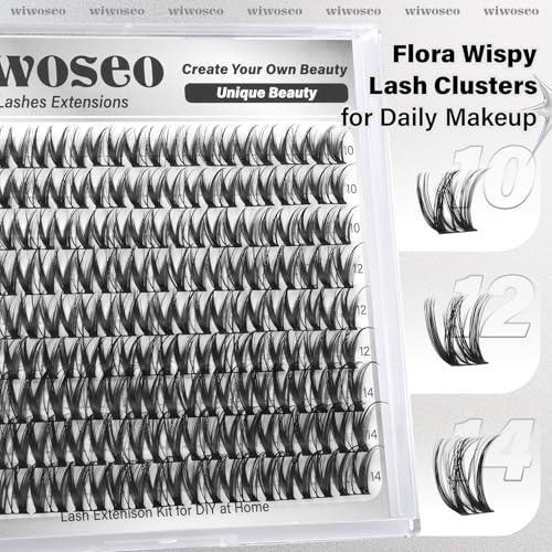 wiwoseo Flora Lash Clusters 10-14mm Flaunt Lash Clusters D Curl Short Lashes Clusters Wispy Individual Lashes Flaunt Lashes Clusters Short Eyelash Clusters Natural Lashes Cluster for Daily Makeup