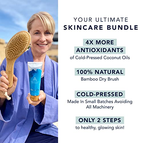 Organic Coconut Oil & Body Scrub Brush Set for Skin Care & Exfoliation