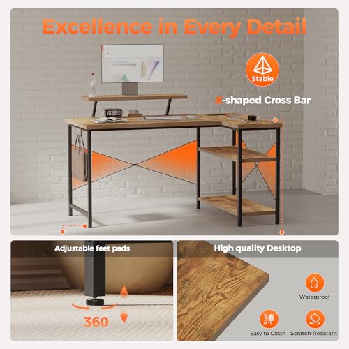 55-inch L-Shaped Gaming Desk with Monitor Stand and Storage