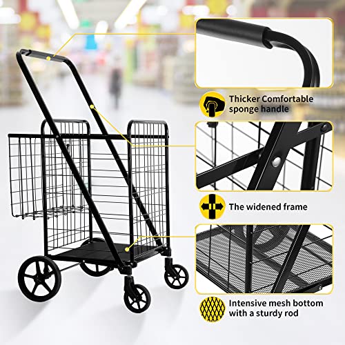Folding Shopping Cart with Extra Large Double Basket - 450 lb Capacity, Cart + Basket Variation