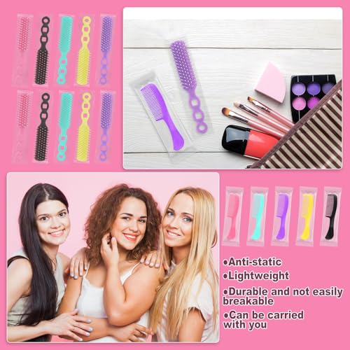 Skourvut 100 Pack Disposable Hair Combs & Brushes - Assorted Colors, Individually Wrapped, Travel & Styling Use