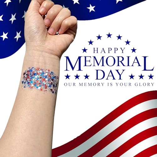 Patriotic Red White and Blue Body Glitter Stick, 4th of July Outfits for Women Kids, 4th of July Accessories,Hair Body Face Glitter Makeup, USA Flag Chunky Sequins Glitter for Independence Day