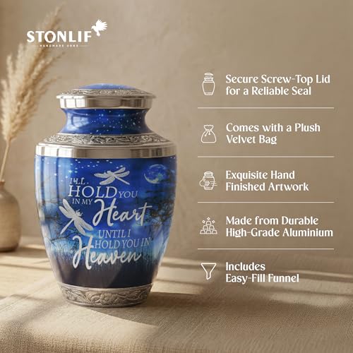 STONLIF Large Adult Starry Night Cremation Urn with Engraved Quote – Celestial Aluminum Memorial for Human Ashes