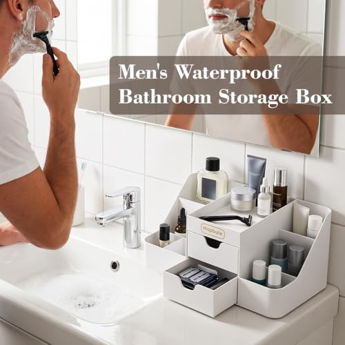 White Cologne and Makeup Organizer with Drawers - Vanity Storage for Men