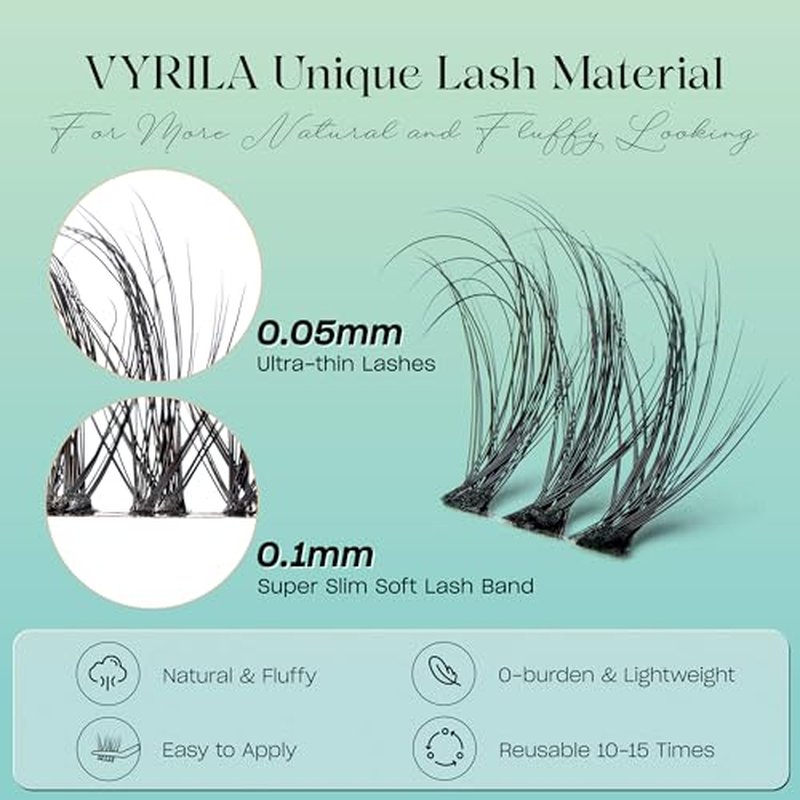 Lash Clusters 0.05mm Individual Lashes, 3D Wispy Lashes Clusters, 0.1mm Super Thin Band Resuable Natural Lashes,D Curl Faux Mink Lashes,108pcs Lash Extension (Green Soul-D-0.05-8-16mix)