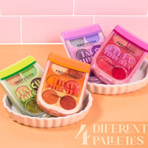 Profusion Cosmetics Milk Tea Eyeshadow Palette - 6 Highly Pigmented & Blendable Shades with Matte & Shimmer Finishes for Neutral & Smoky Looks, Travel-Friendly, Vegan & Cruelty-Free Makeup (Berry)