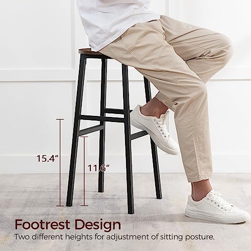 Rustic Brown 28 Inch Industrial Bar Stools Set of 2 with Footrest, Easy Assembly