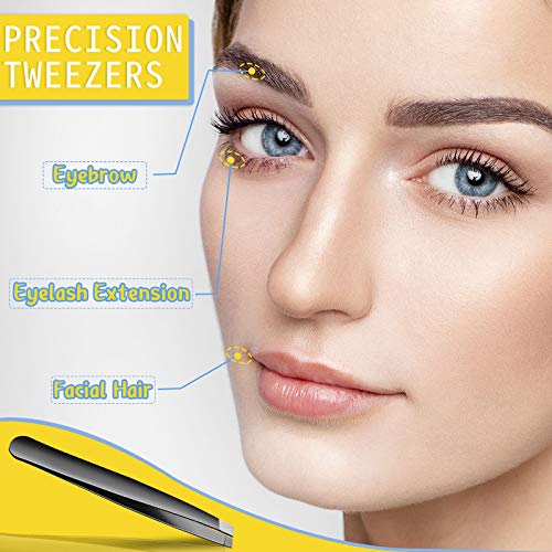 Mudder 24 Pieces Eyebrow Tweezers Bulk Stainless Steel Slanted Tip Precision Tweezers for Facial Hair, Blackhead and Tick Remover, Men and Women Professional(Black)