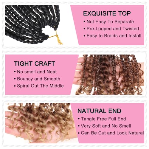 COOKOO 18in Boho Goddess Box Braids Crochet Hair 8 Packs 1B/30/27 - Pre-Looped, Heat-Resistant Synthetic