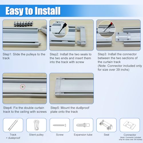 Double Curtain Track Ceiling Mount 9.2ft Silent Aluminum Rail System White - Variation of THIS listing