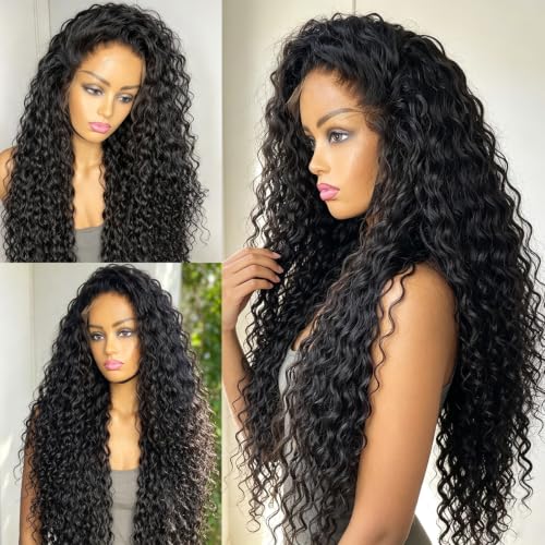 Natural Curly Wave Lace Front Wig 24 Inch for Women - Water Wave Synthetic Glueless Lace Frontal with Baby Hair and Preplucked Hairline