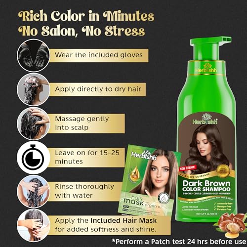 Dark Brown Hair Color Shampoo Kit with Mask & Stain Wipes - 500ml