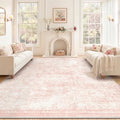 Pink Washable 8x10 Area Rug - Vintage Style Living Room Carpet