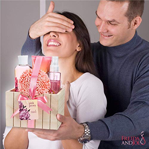 Pink Peony Spa Bath Set in Wooden Plant Box for Women - Self-Care Gift