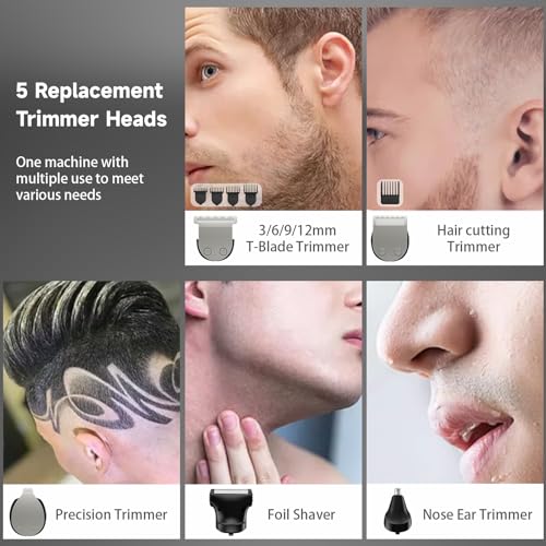 Men's 5-in-1 Waterproof Cordless Grooming Kit with Hair Clipper, Nose & Ear Trimmers