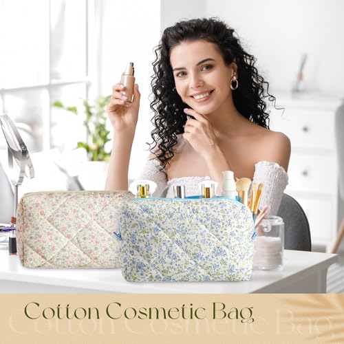 Paterr 10 Pcs Cotton Quilted Makeup Bags for Bridesmaid Gifts, 7.87 x 4.72 x 3.15 Inches