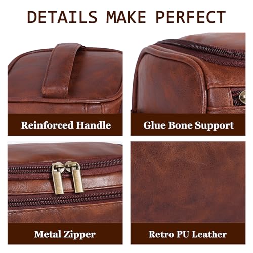 Dark Brown Toiletry Bag for Men and Women Travel Organizer Water-Resistant PU Leather